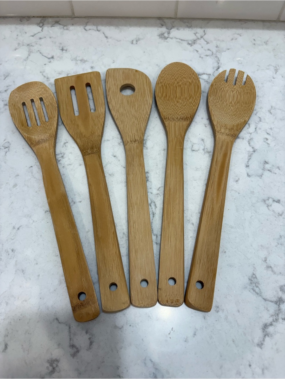 Vintage Bamboo Kitchen Utensil Set - 5-Piece Natural Wooden Cooking Tools